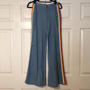70s Rainbow Stripe Bell Bottom Flare Jeans